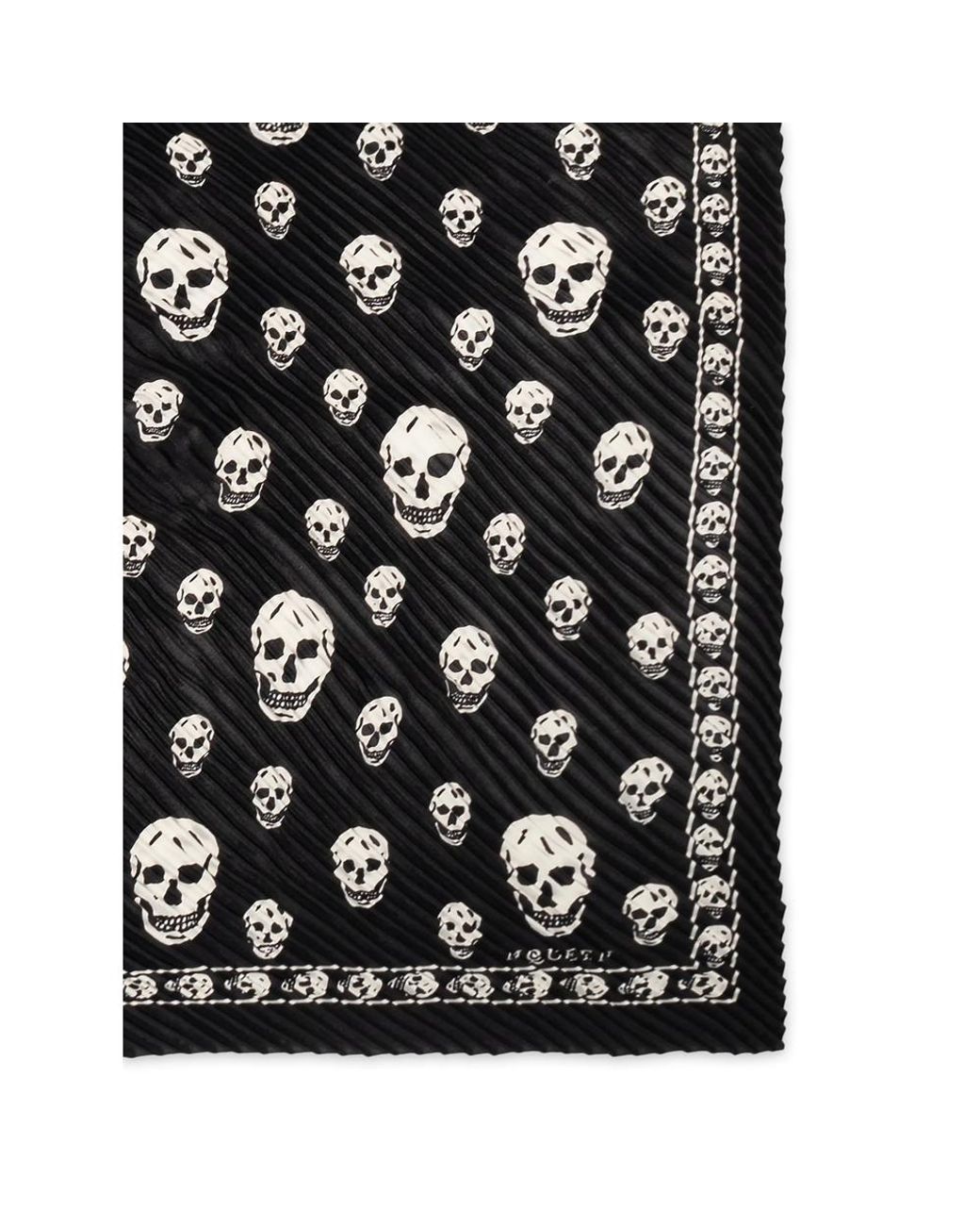 McQueen Black Pleated Skull Scarf
