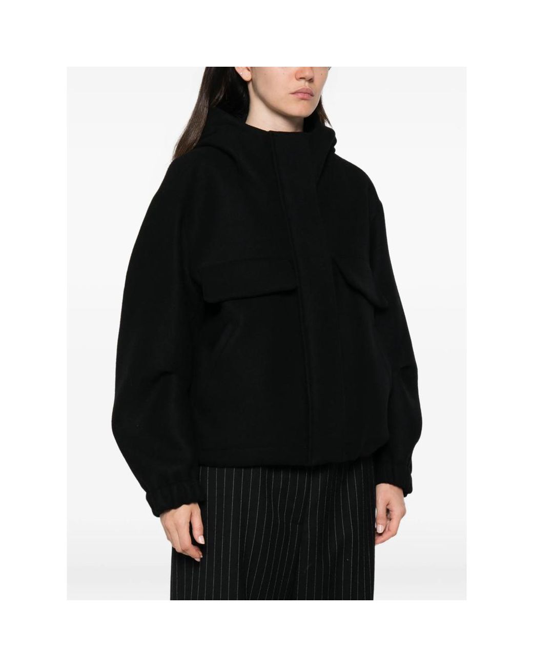Tela Black Hooded Zip-Up Jacket
