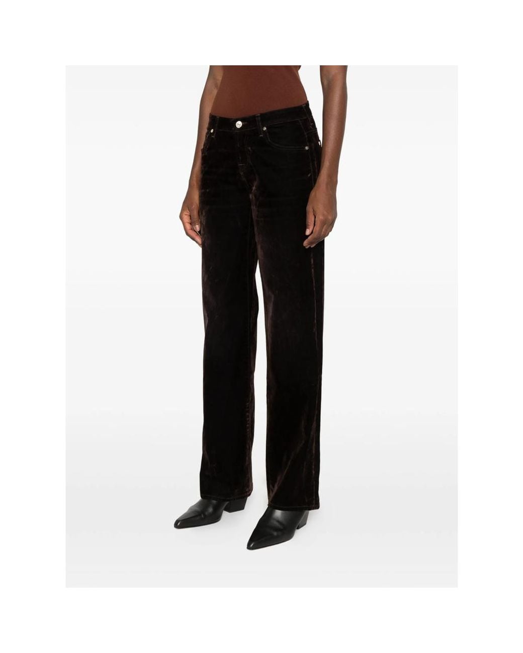 7 For All Mankind Black Velvet-Effect Straight-Leg Trousers