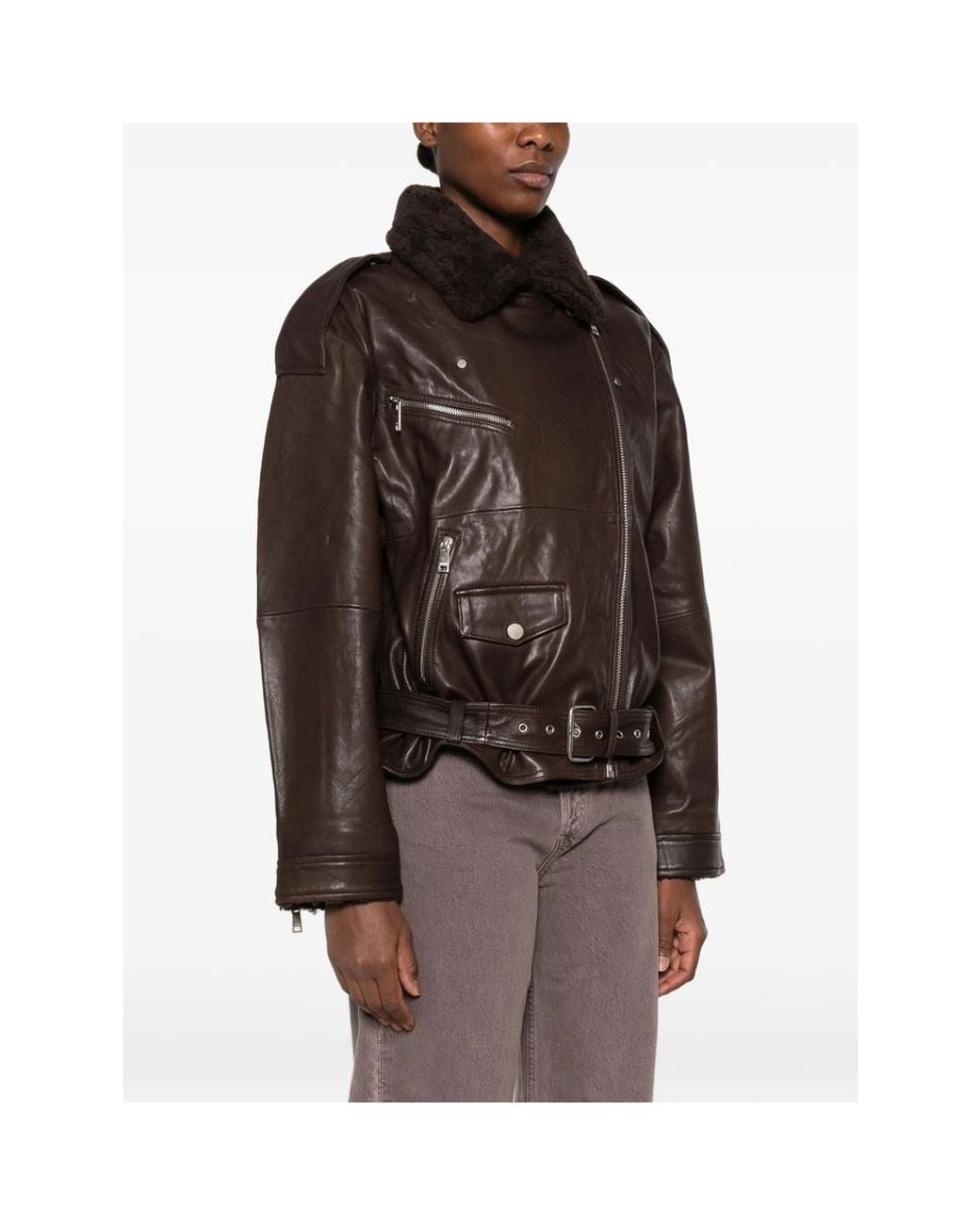 Gestuz Black Belted Shearling-Collar Jacket