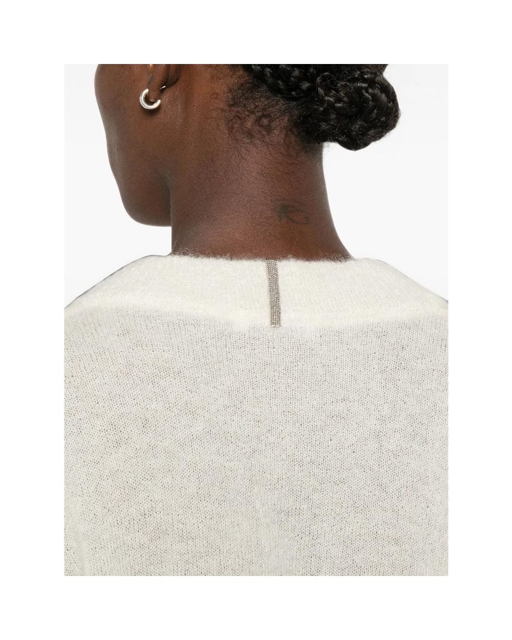 Panicale Cashmere White V-Neck Drop-Shoulder Sweater