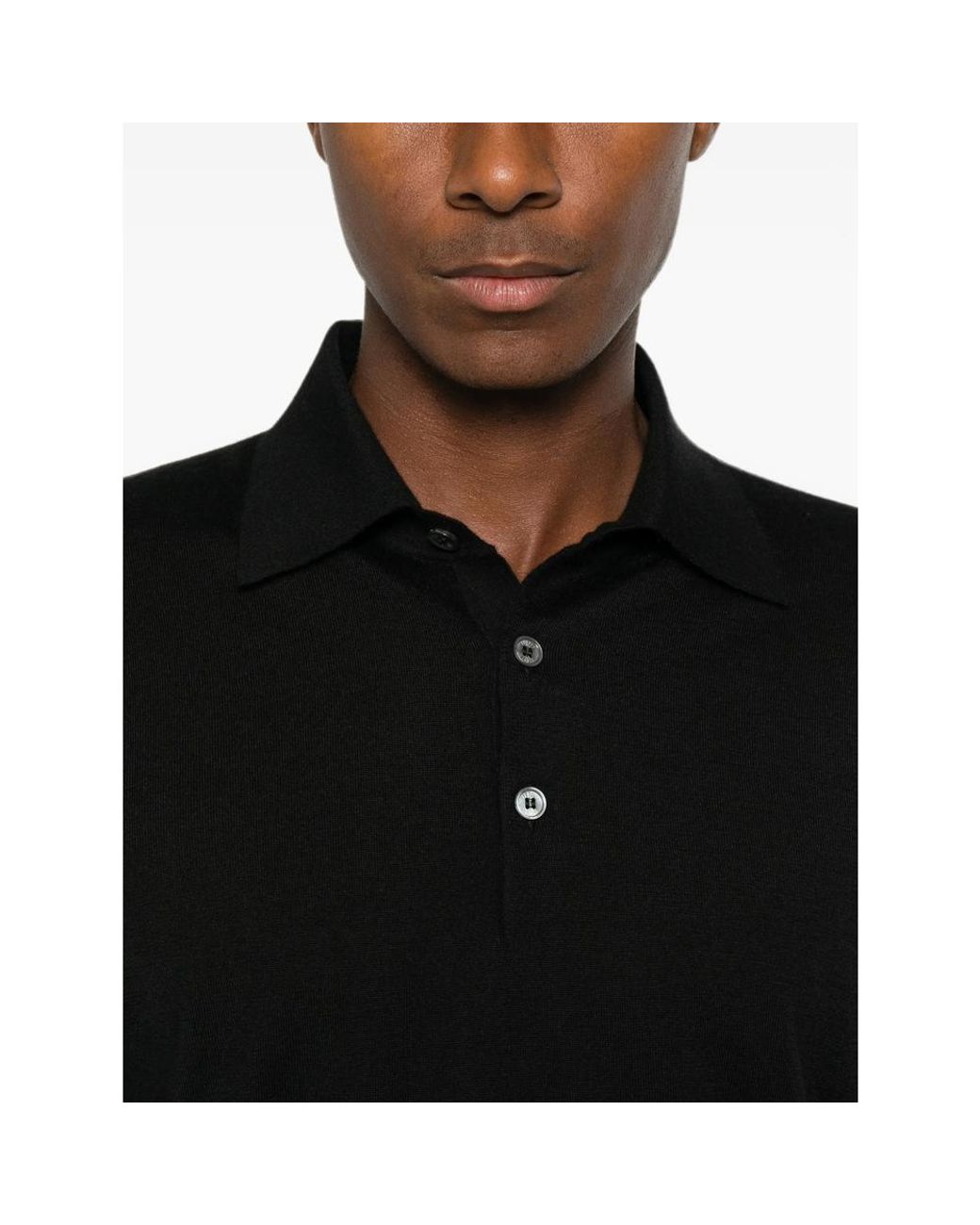 Fedeli Black Long-Sleeve Polo Sweater for men