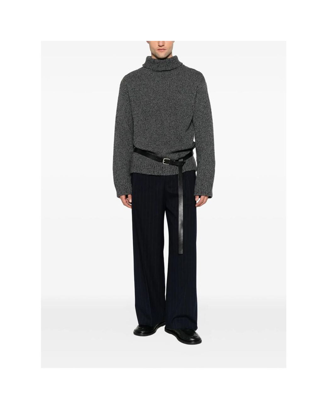 THESTROY Black Pinstripe Wide-Leg Trousers for men