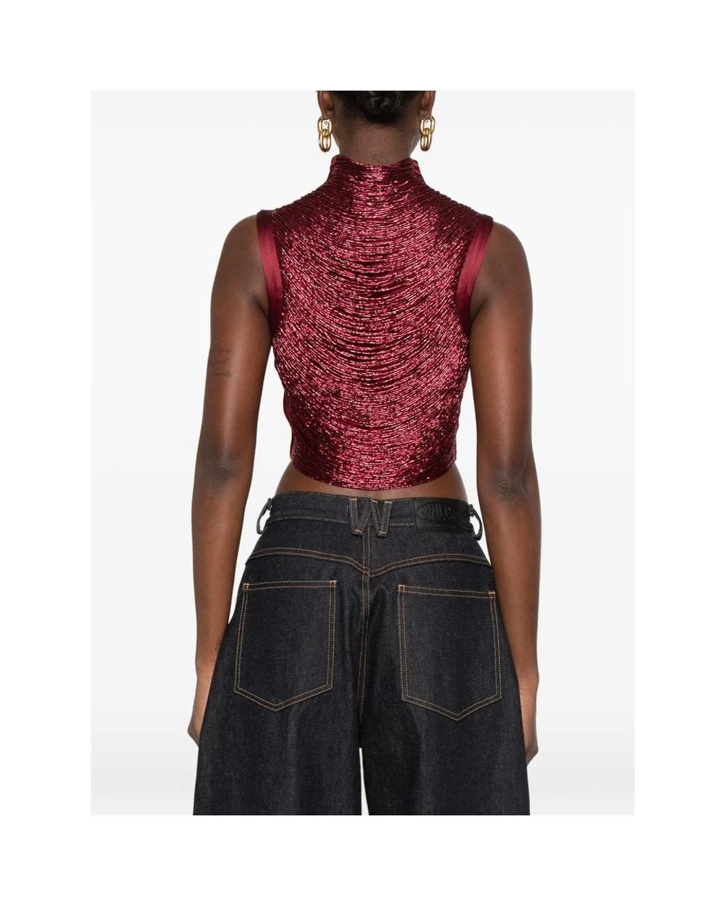 Cult Gaia Red Taraji Beaded High-Neck Top