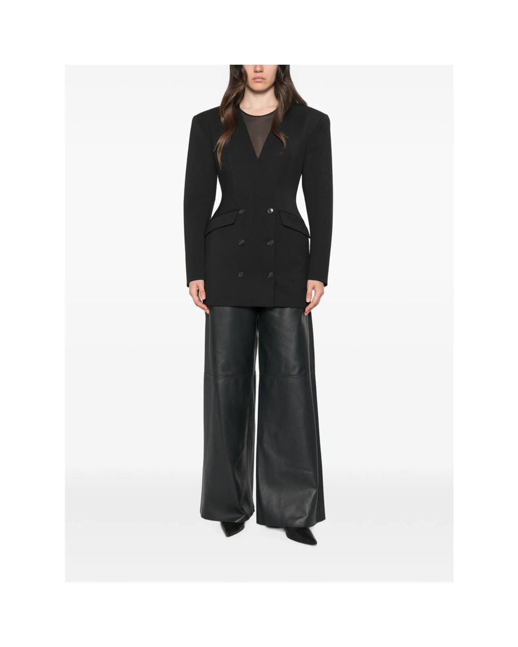ANDAMANE Black Double-Breasted Collarless Jacket