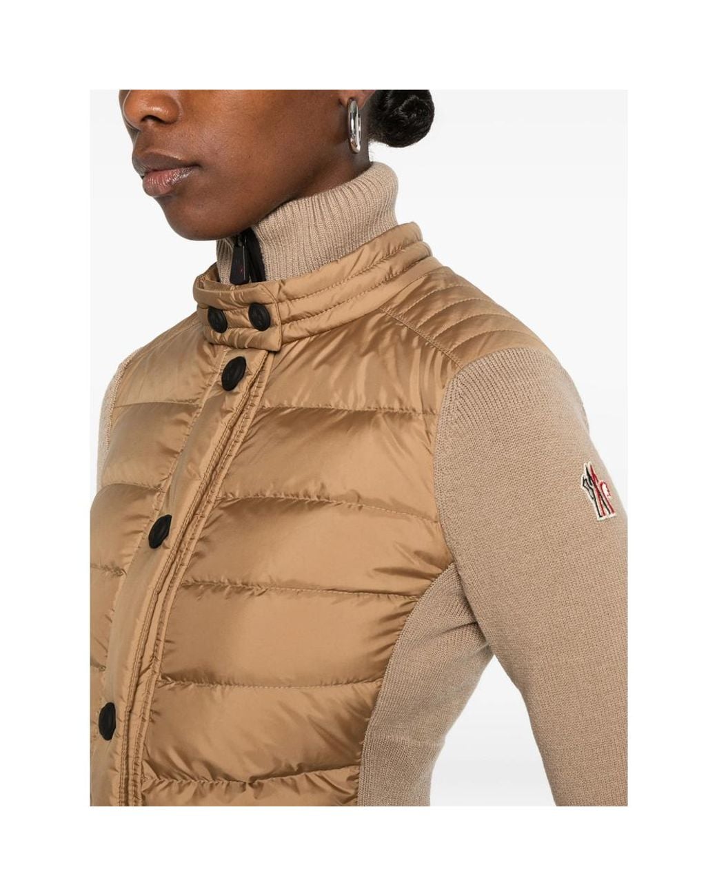 Moncler Natural Quilted-Panel High-Neck Jacket