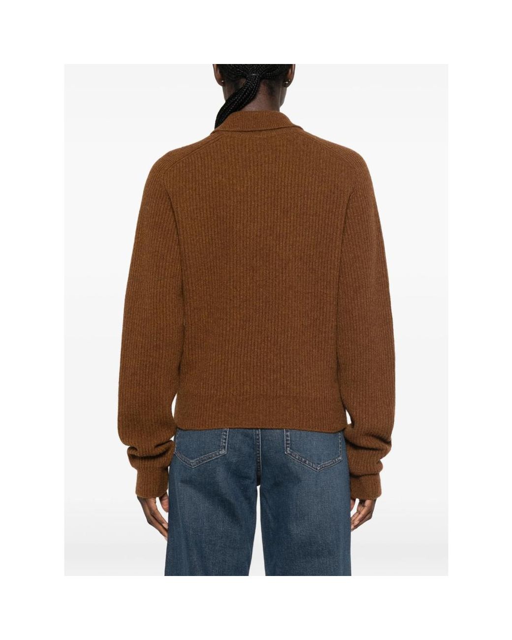 Petar Petrov Brown Safe Mode Ribbed-Knit Polo Sweater