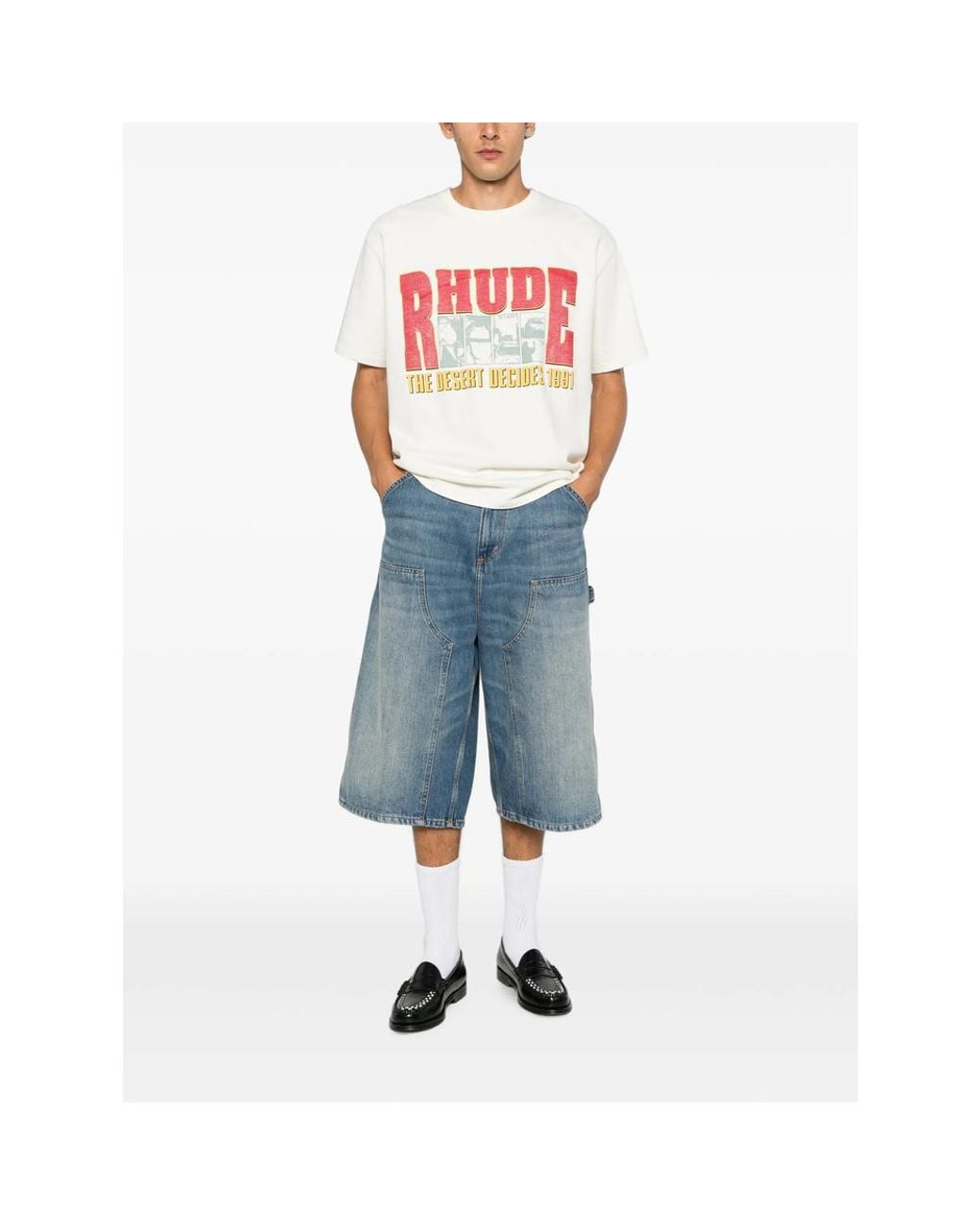 R H U D E © White The Desert Decides Logo-Print T-Shirt for men