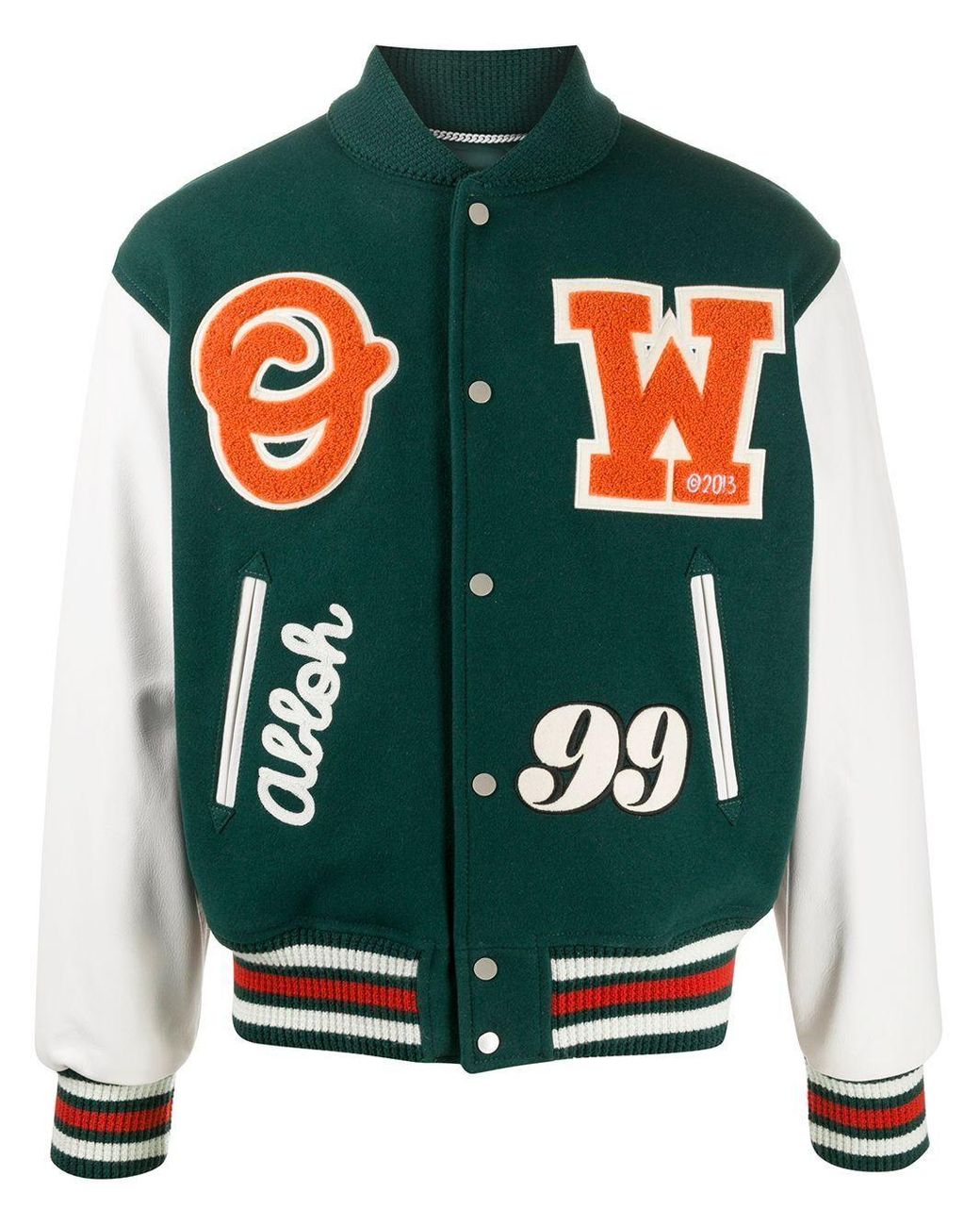 Off-White c/o Virgil Abloh Logo Patches Varsity Jacket in Green for Men |  Lyst