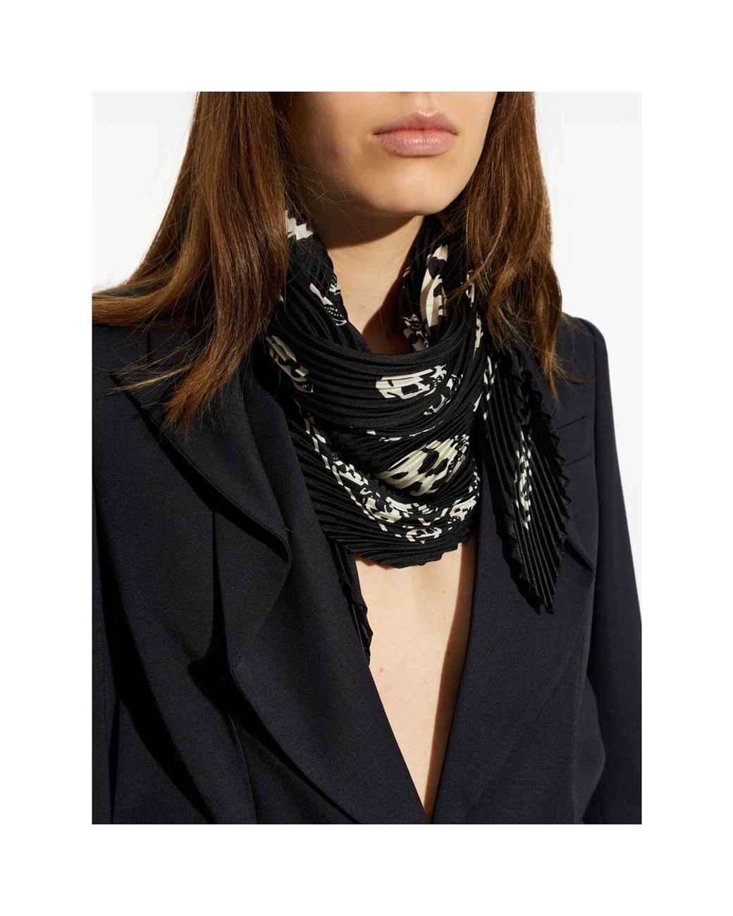 McQueen Black Pleated Skull Scarf