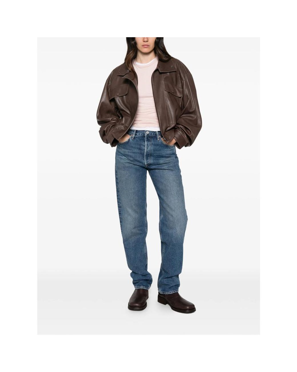Agolde Blue Faded Straight-Leg Jeans