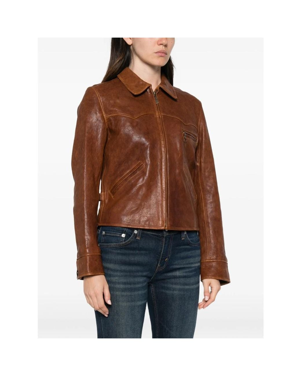 Re/done Brown Devon Leather Jacket