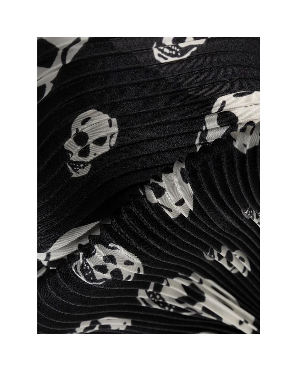 McQueen Black Pleated Skull Scarf