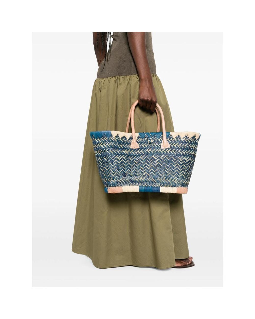 THE NINA STUDIO Blue Clotilde Woven Tote Bag