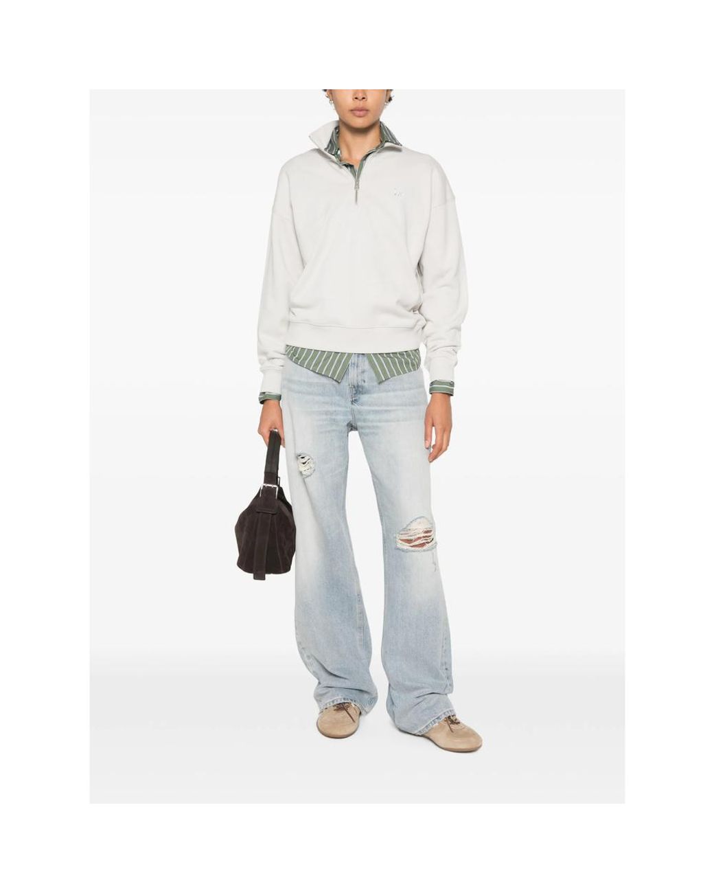 Maison Kitsuné White Quarter-Zip Sweatshirt Cotton Organic Sweater