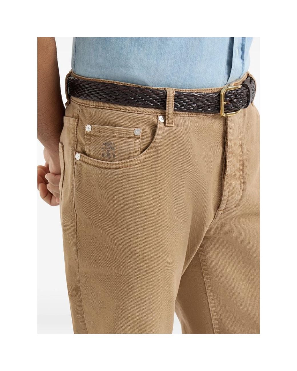 Brunello Cucinelli Natural Garment-Dyed Comfort Lightweight Denim Traditional Fit Five-Pocket Trousers for men