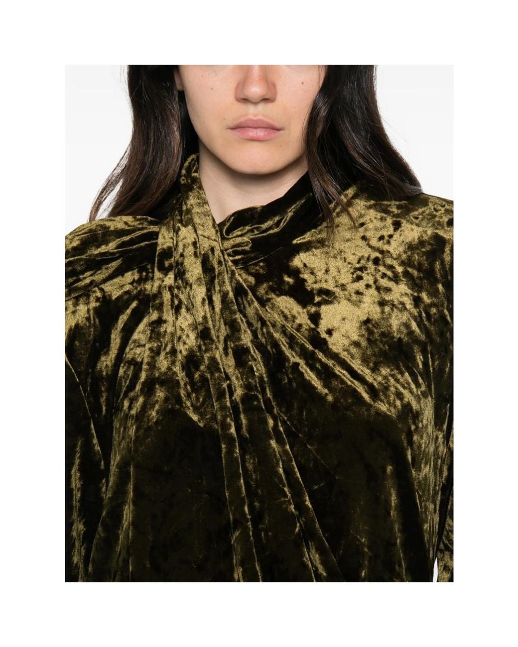 Entire studios Green Dalters Crushed-Velvet Draped Mini Dress