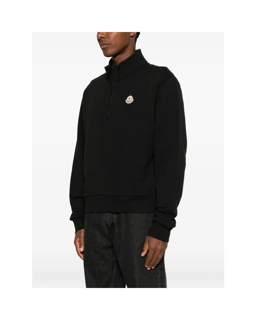 Moncler Black Logo-Patch Quarter-Zip Sweatshirt for men
