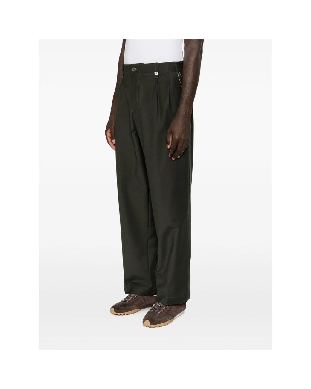 Myths Gray Pleated-Front Straight-Leg Trousers for men