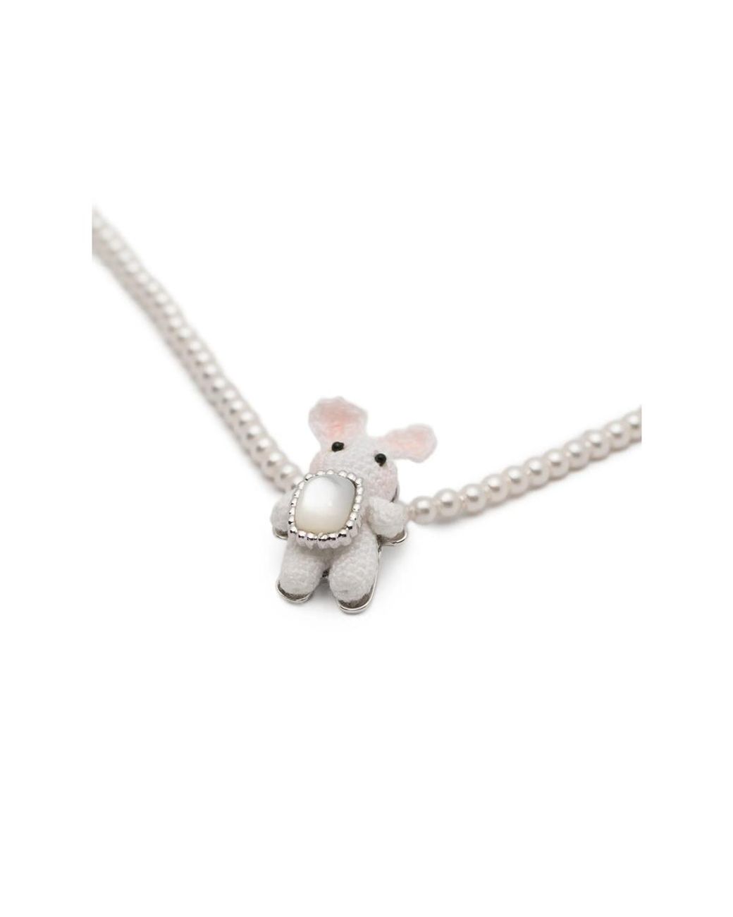YVMIN White Woven Mini Rabbit Pendant Necklace