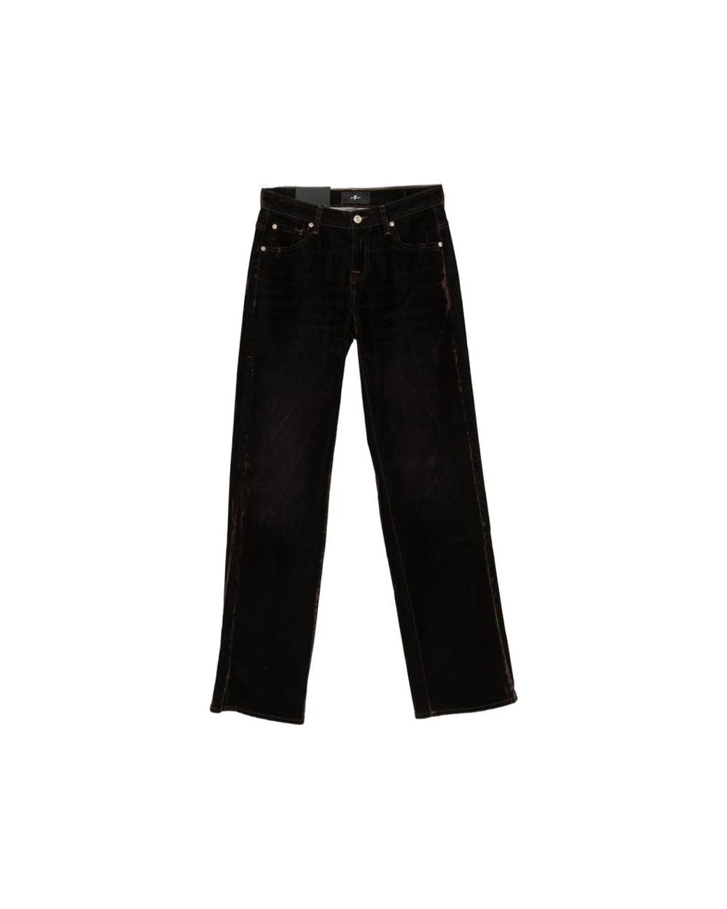 7 For All Mankind Black Velvet-Effect Straight-Leg Trousers