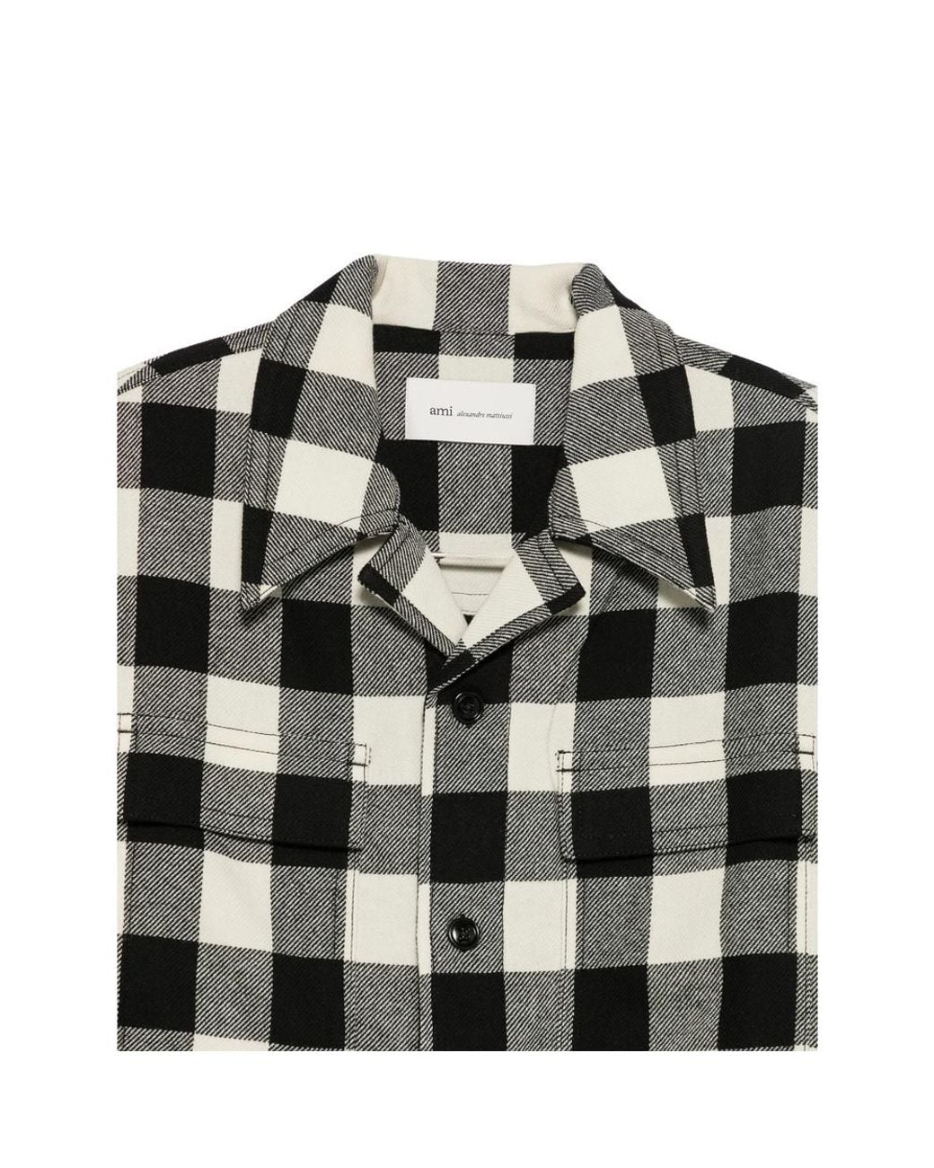 AMI Black Check-Pattern Button-Up Shirt for men