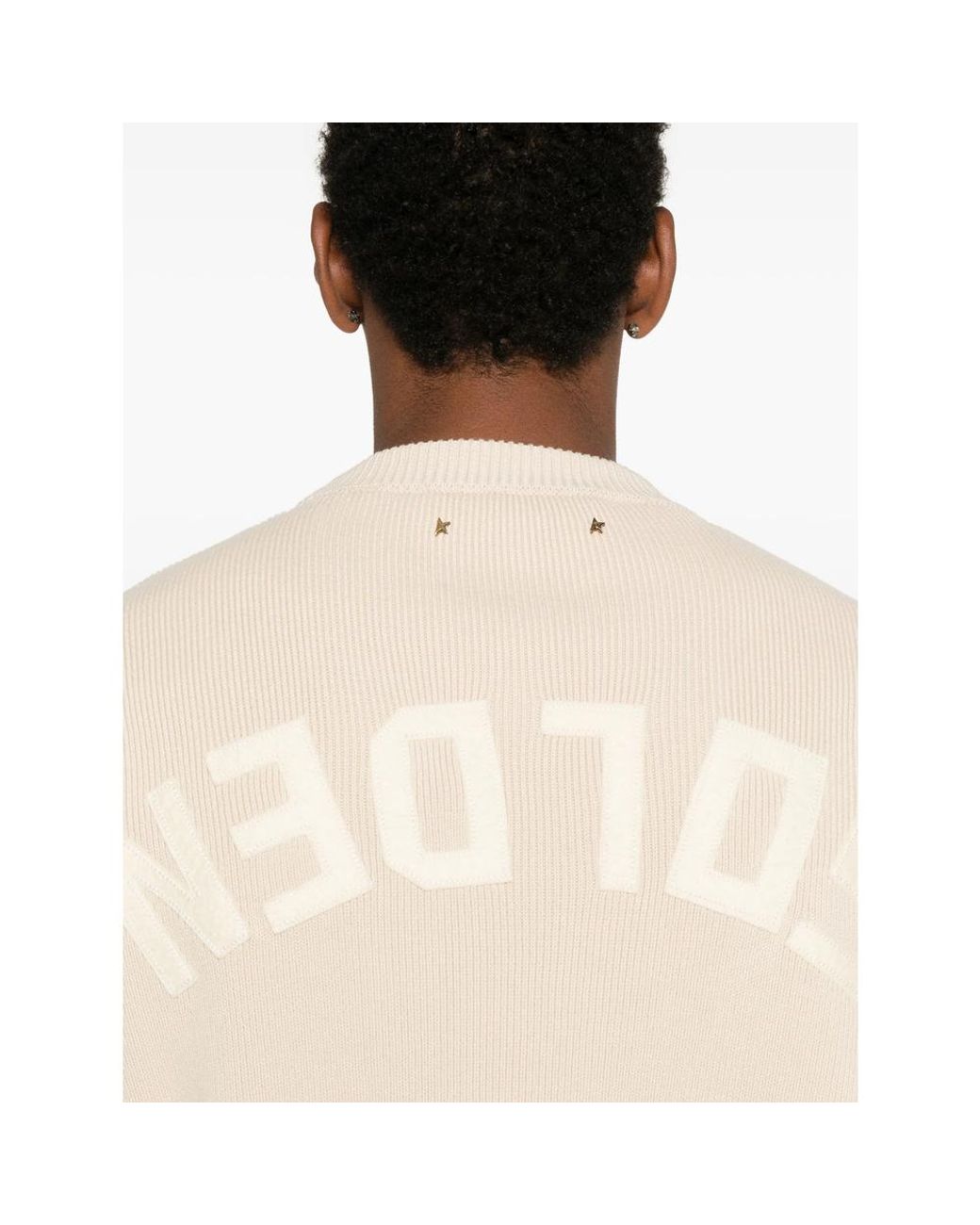 Golden Goose Deluxe Brand Natural Crew Neck Sweater With 'Golden' Lettering On The Back for men