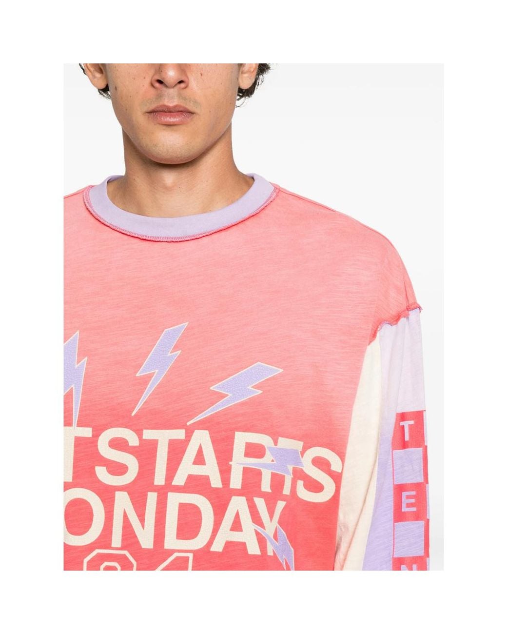 DIET STARTS MONDAY Pink Logo-Print Panelled Sweater for men