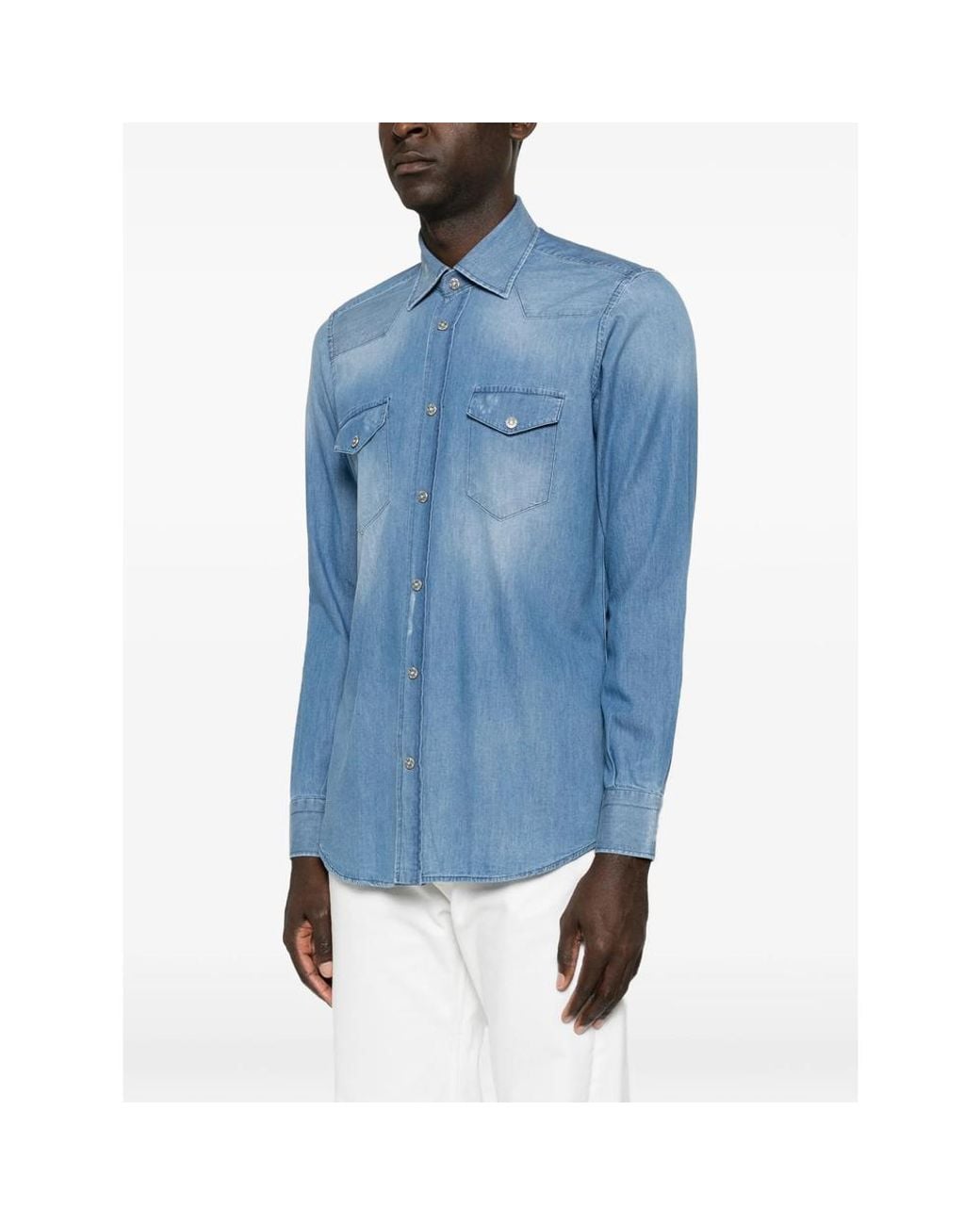 Sartorio Napoli Blue Western-Style Denim Shirt for men