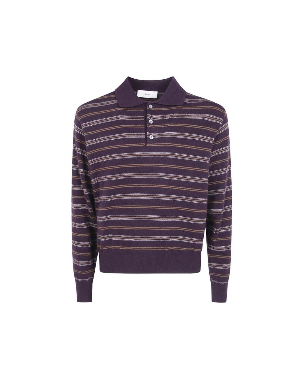DUNST Purple Striped Polo-Collar Sweater for men