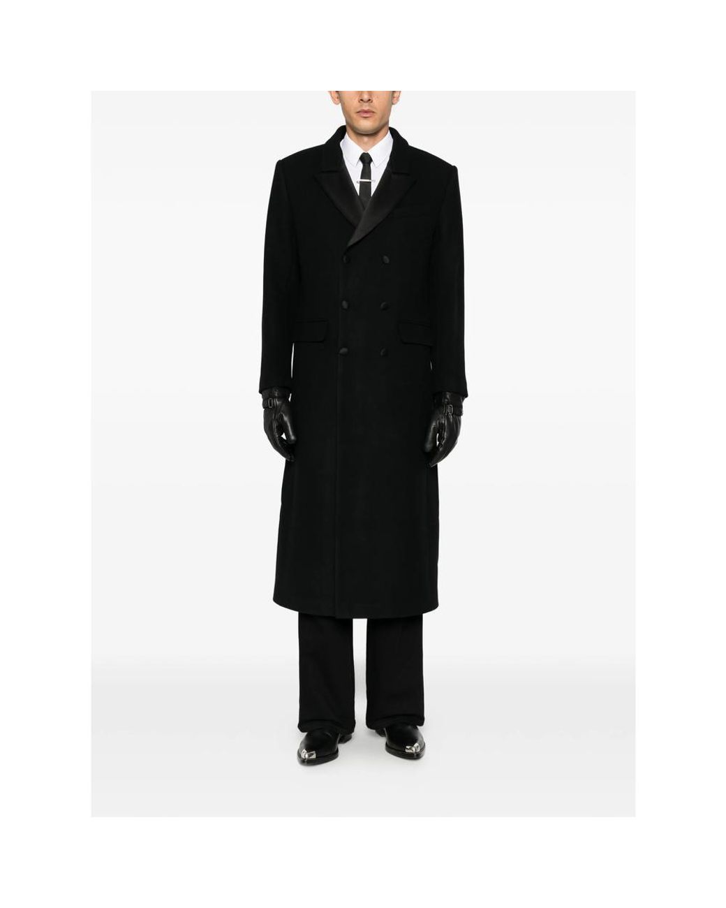 Ernest W. Baker Black Double-Breasted Peak-Lapels Coat for men