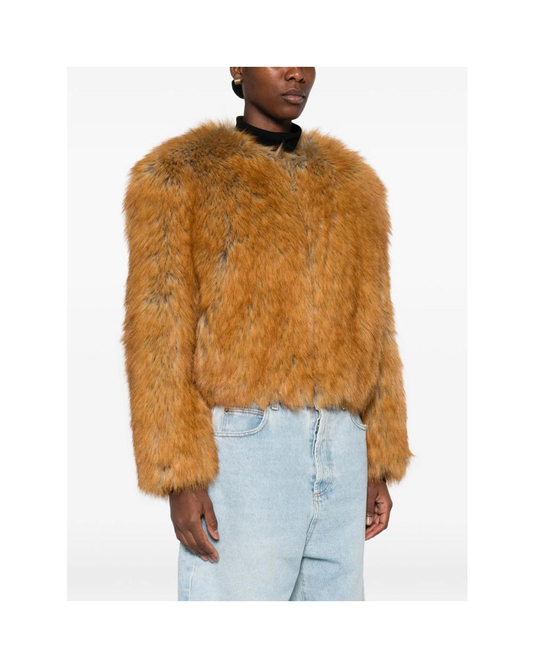 STAND Brown Karly Faux-Fur Collarless Jacket