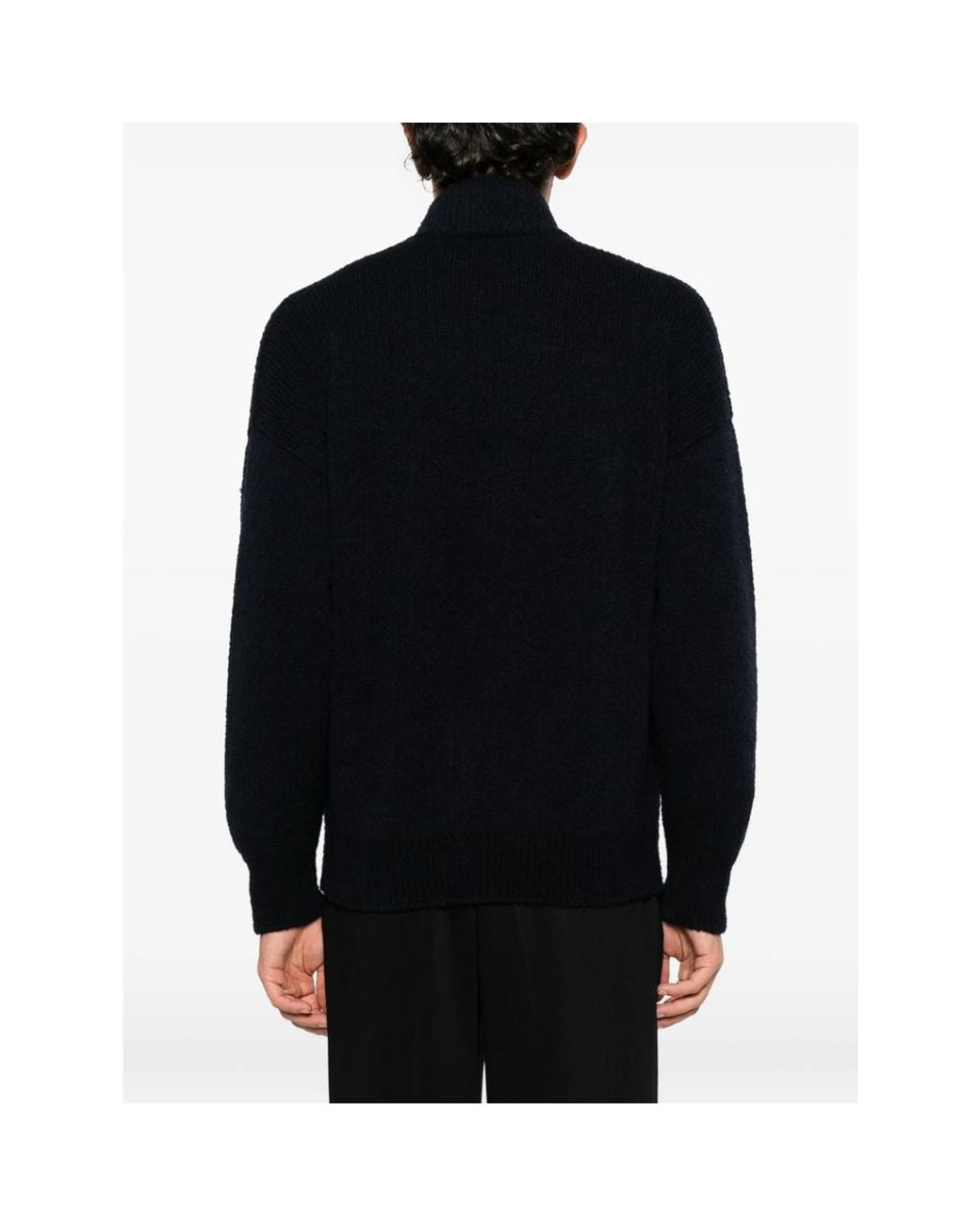 Umit Benan Black Suvretta Zip-Up Ribbed-Knit Cardigan for men