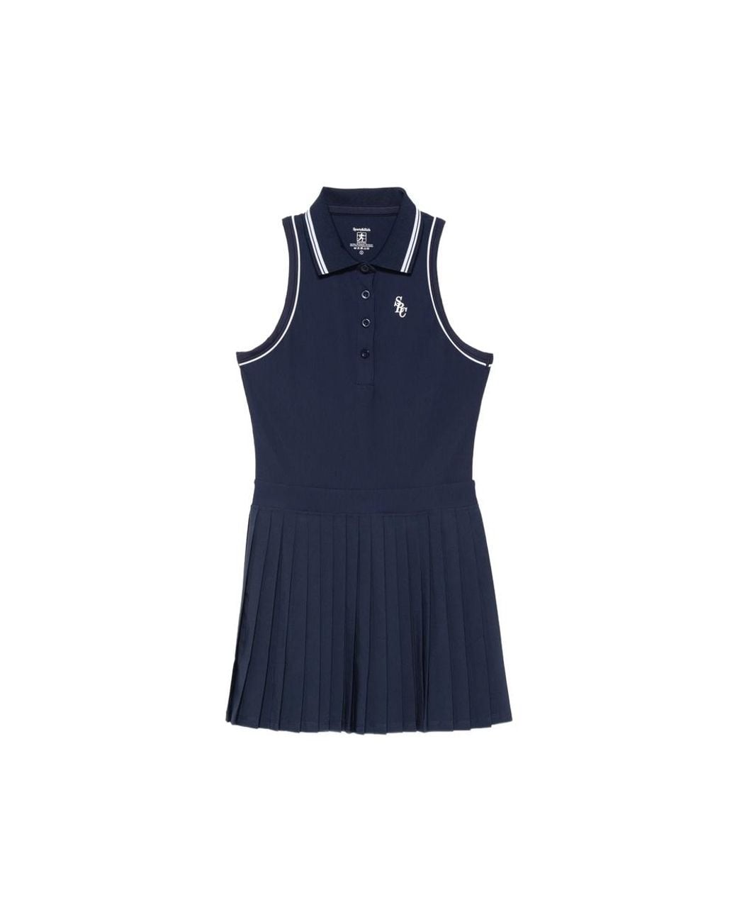Sporty & Rich Blue Pleated Sleeveless Mini Dress