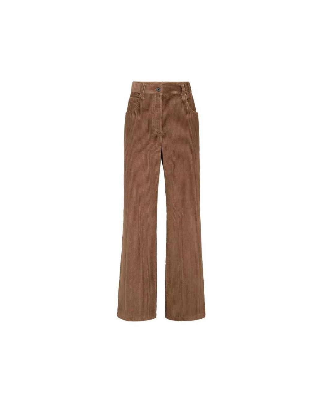 Brunello Cucinelli Brown Cotton Corduroy Straight Five-Pocket Trousers With Monili