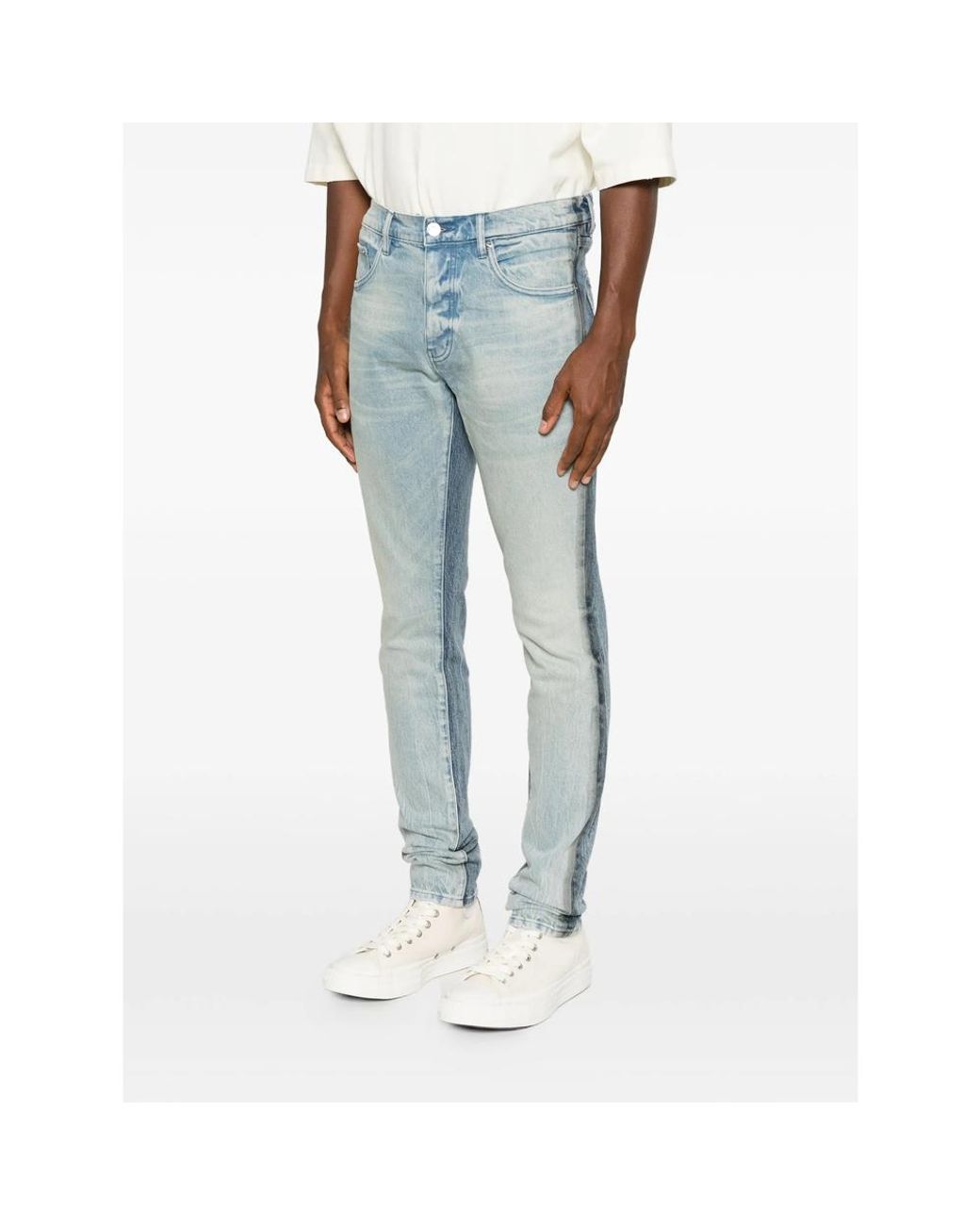 Purple Brand Blue Faded Panelled Jeans for men