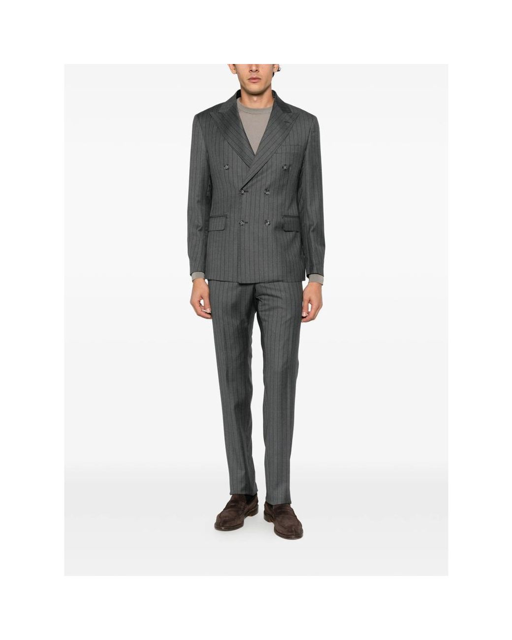 época Gray Pinstripe-Pattern Double-Breasted Suit for men