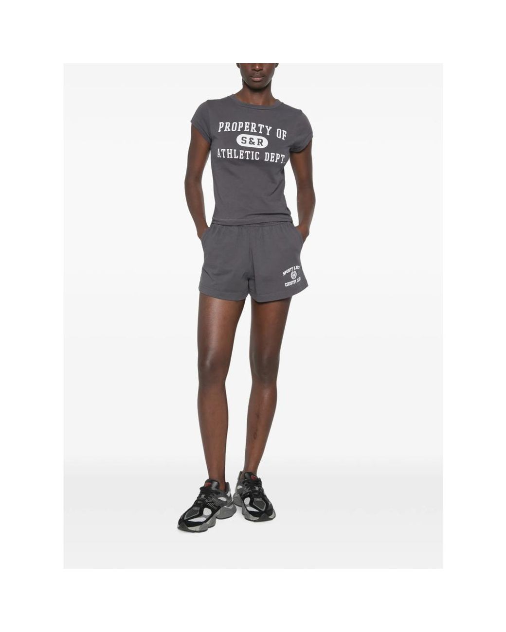 Sporty & Rich Gray Logo-Print T-Shirt
