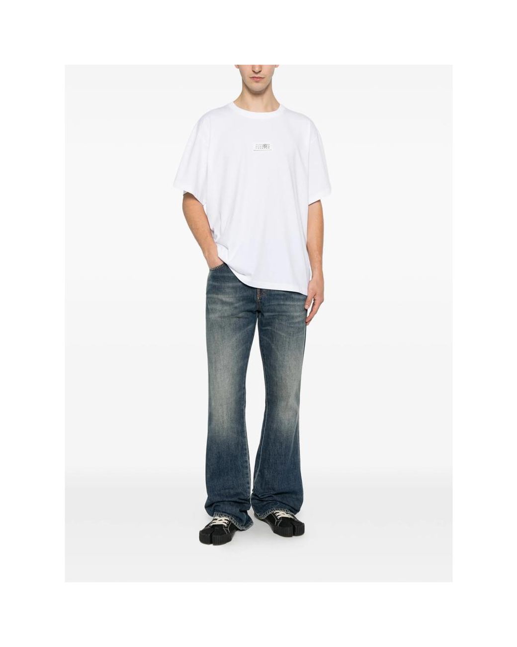 NUMERI 123456789 Blue Faded-Effect Whiskered Jeans for men