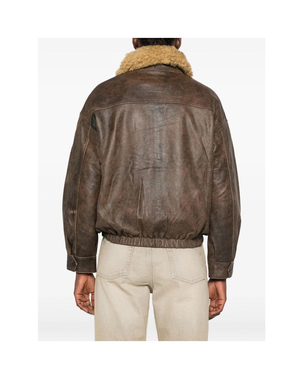 R13 Brown Shearling-Collar Leather Jacket