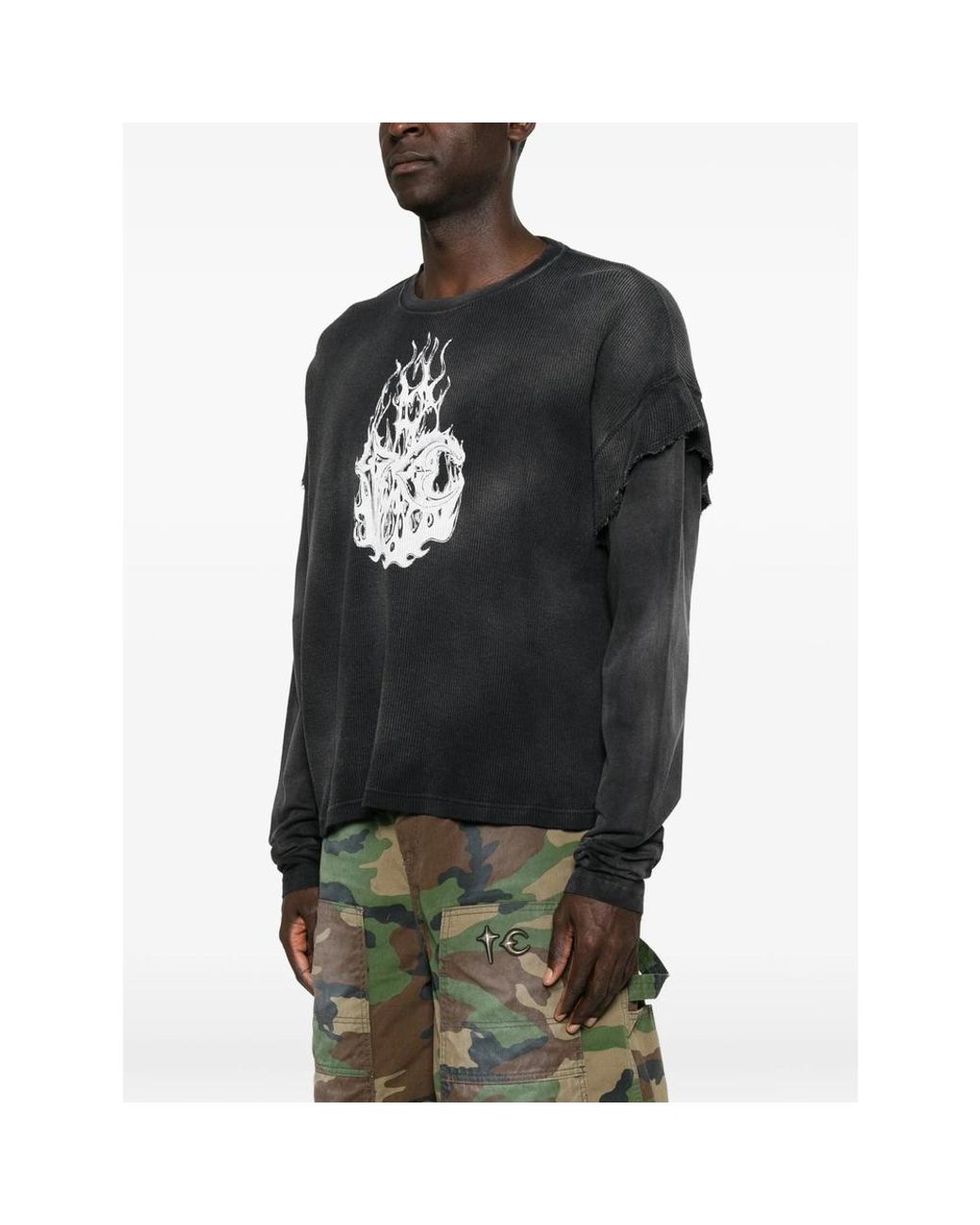 THUG CLUB Black Graphic-Print Layered-Sleeve Sweatshirt for men