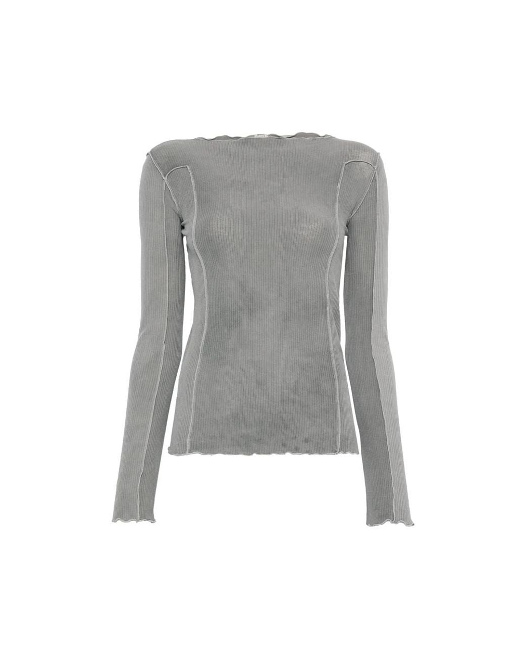 Baserange Gray Omato Ribbed-Knit Boat-Neck Top
