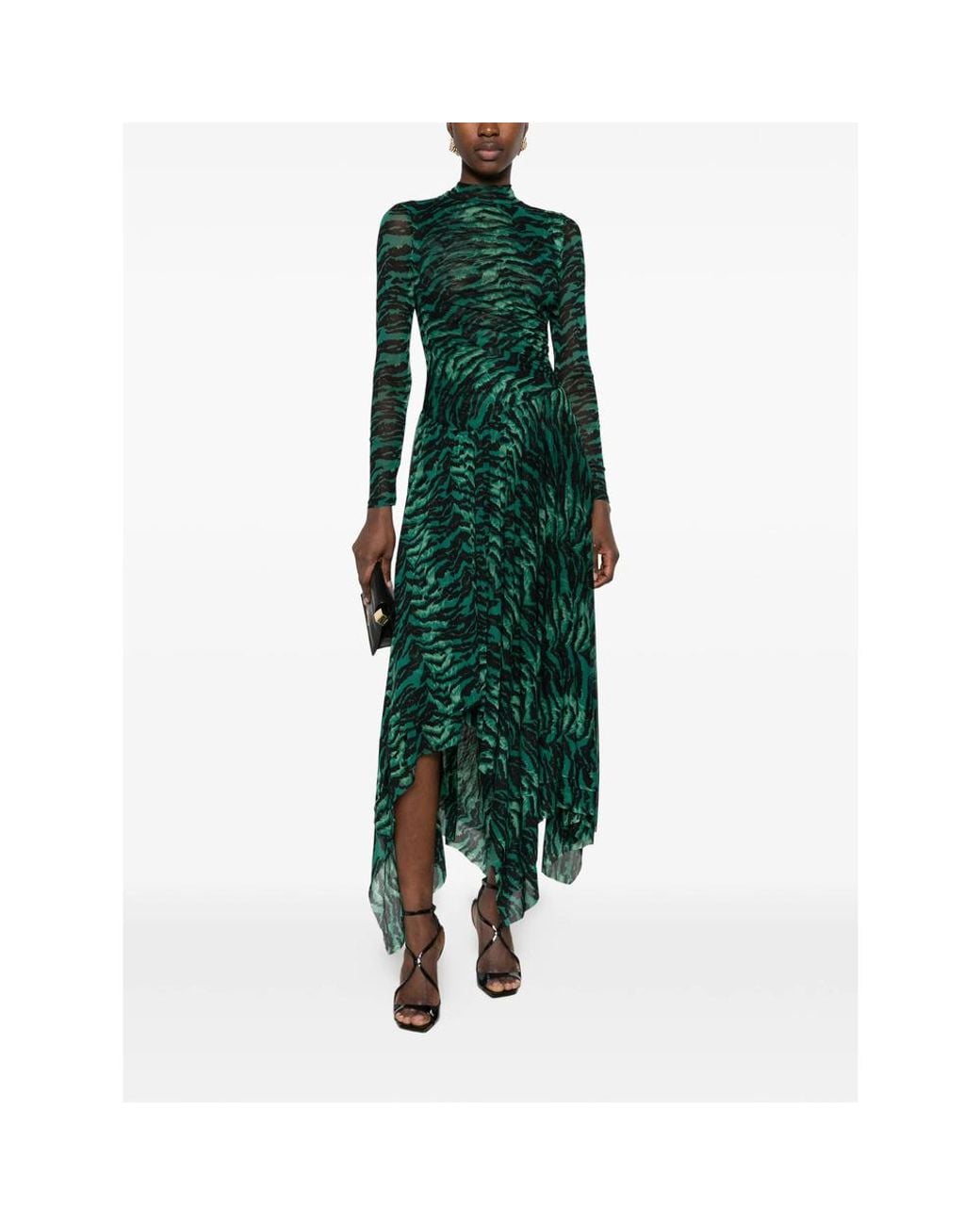 Diane von Furstenberg Green Tiger-Print Asymmetric Dress