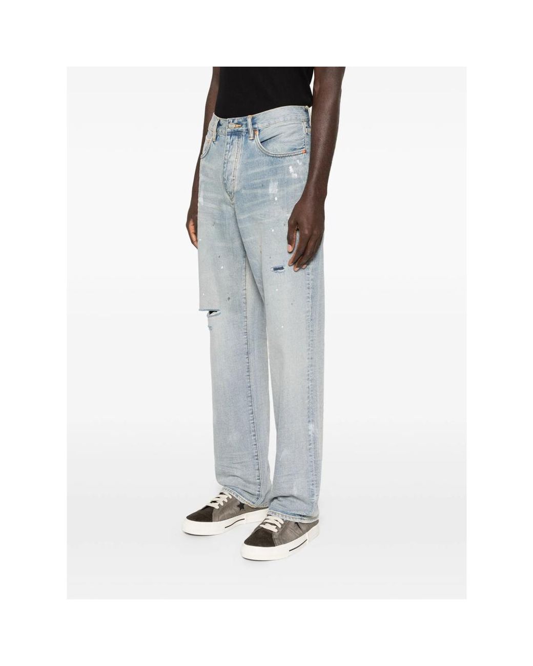 Purple Brand Blue Painted Distressed Jeans for men