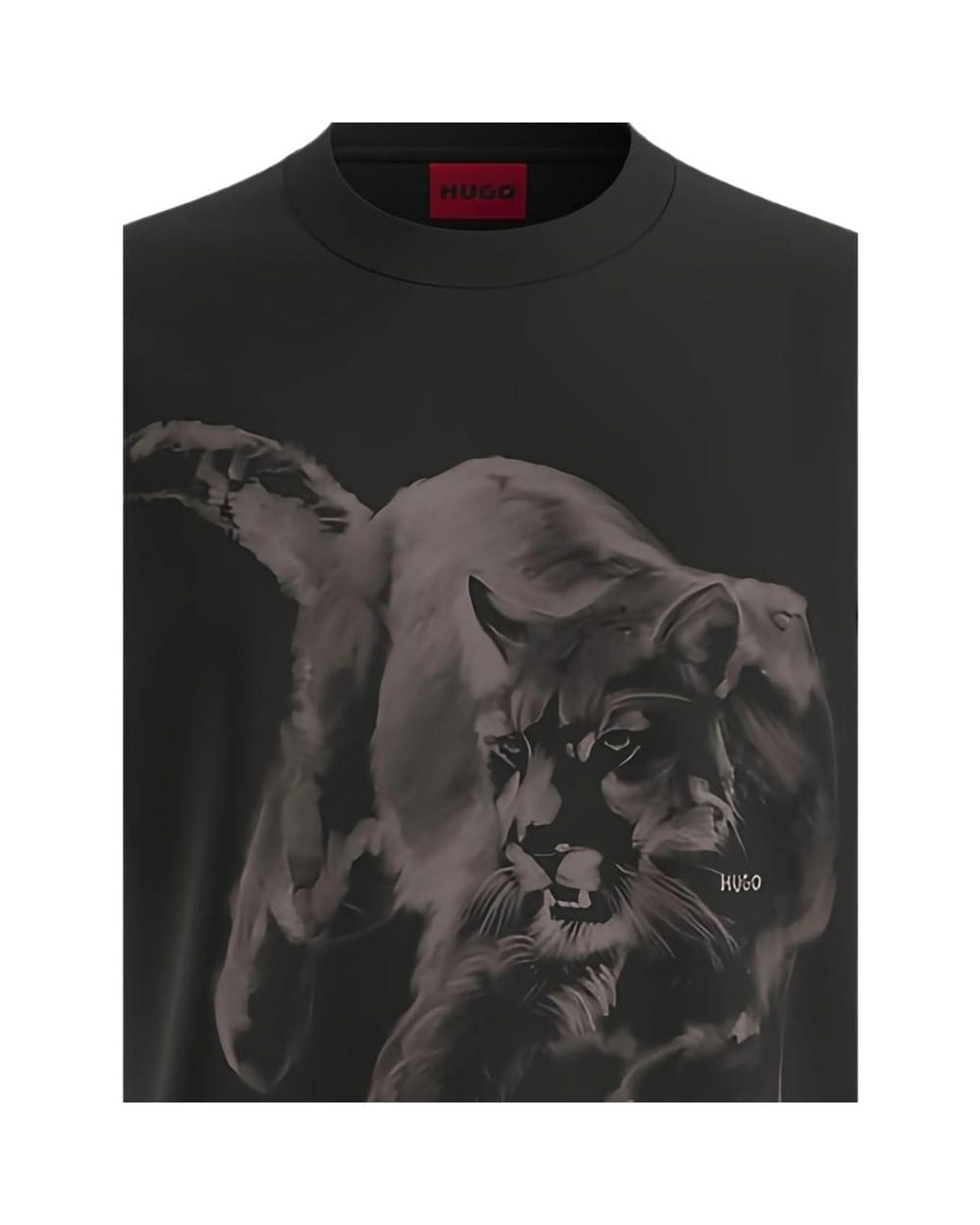 HUGO Black Cotton-Jersey T-Shirt With Graphic Print for men