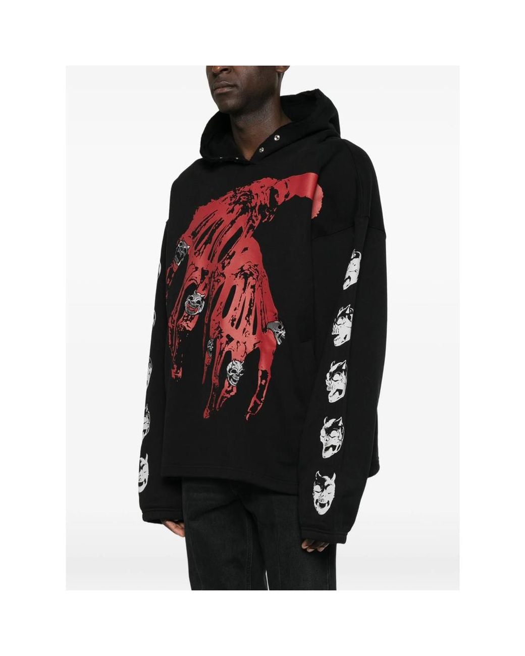THUG CLUB Black Graphic-Print Snap-Button Hoodie for men