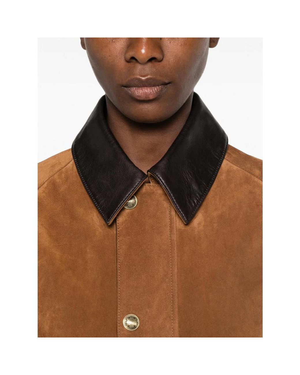 Nili Lotan Brown Contrast-Collar Suede Jacket