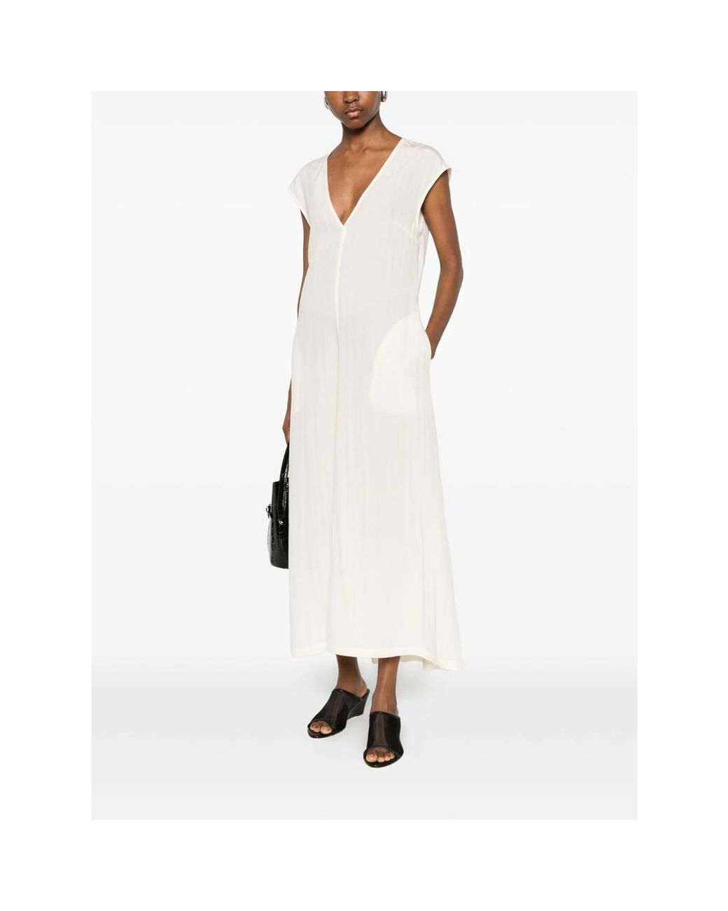 Covert White V-Neck Back-Tie Maxi Dress