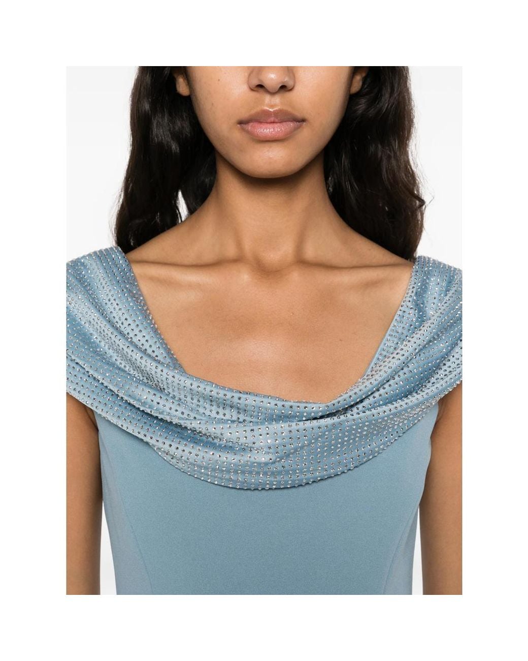 Solace London Blue Cardinale Crystal-Embellished Draped Maxi Dress