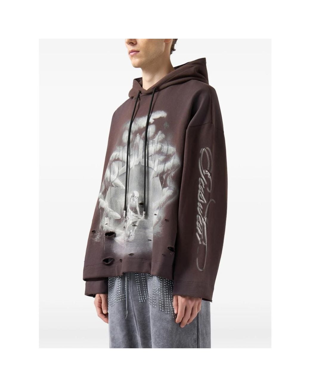 Gcds Brown Gothic Graphic-Print Hoodie for men